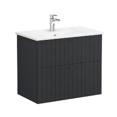 Vitra Root Groove 69433 Lavabo Dolabı, İki Çekmeceli, 80 Cm, Mat Grafit, Köşeli Lavabolu